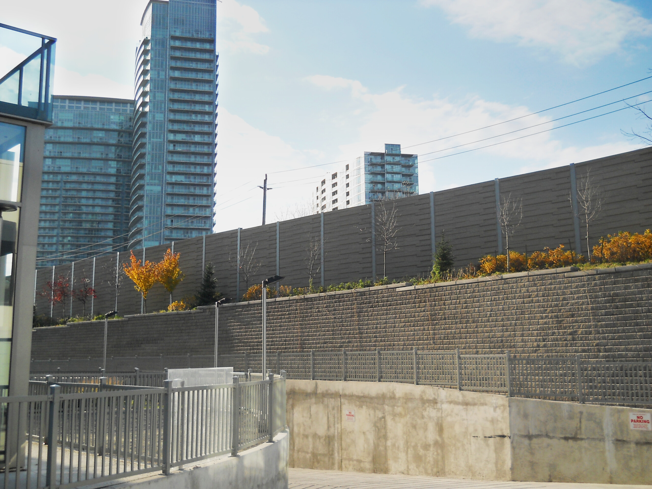 A precast absorptive noise barrier along the South Beach Condos in Etobicoke, ON.