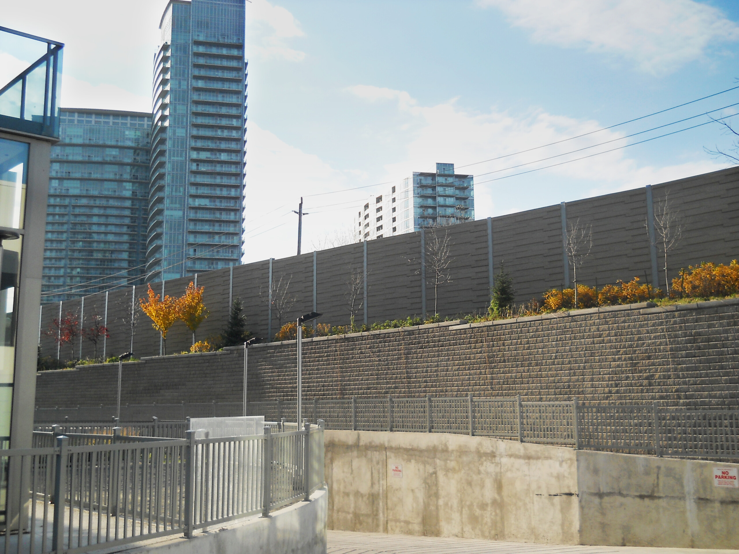 A precast absorptive noise barrier along the South Beach Condos in Etobicoke, ON. A precast absorptive noise barrier along the South Beach Condos in Etobicoke, ON.
