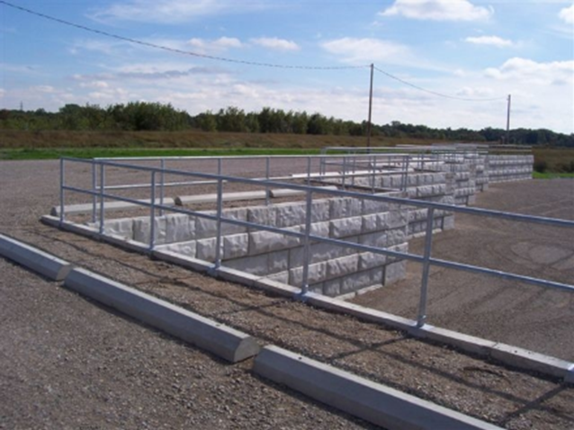 A precast retaining wall system at a waste transfer facility in Strathroy-Caradoc, ON.