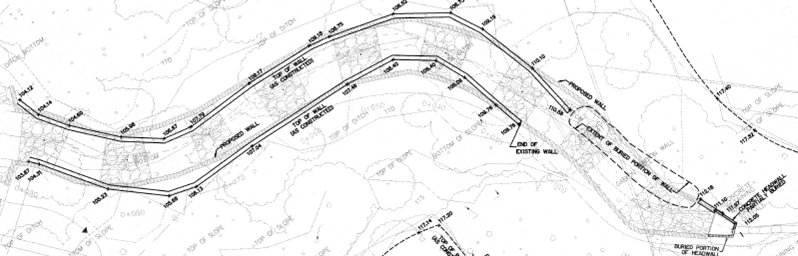 Plans for a Retain-A-Rock retaining wall system at a water outfall channel in Hamilton, ON.