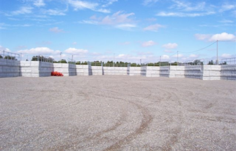 A precast retaining wall system at a waste transfer facility in Strathroy-Caradoc, ON.