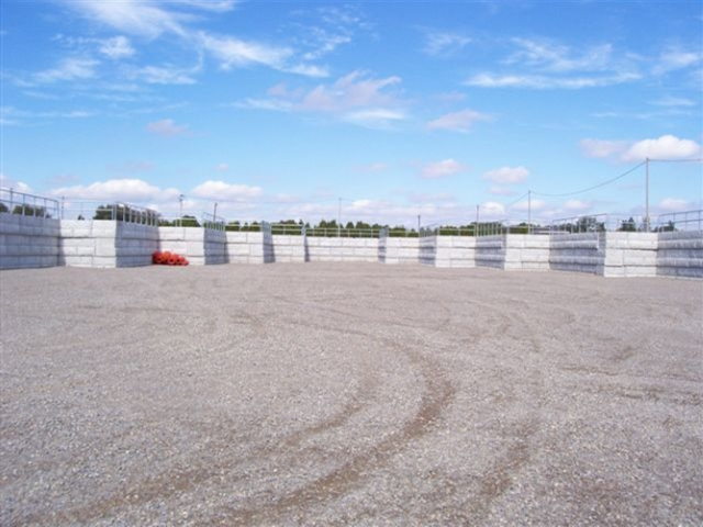 A precast retaining wall system at a waste transfer facility in Strathroy-Caradoc, ON.