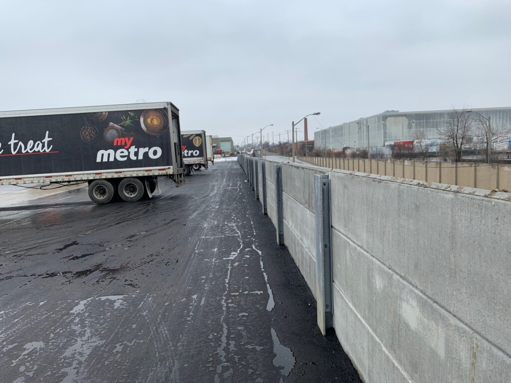 A Mechanically Stabilized Earth (MSE) Retaining Wall system surrounding the Metro Distribution Centre in Etobicoke, Ontario.